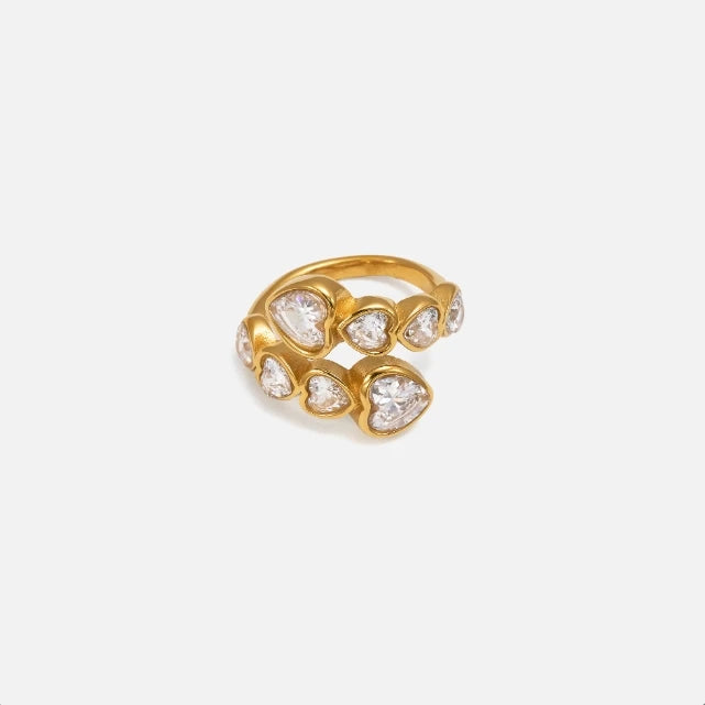 DASEIN 2025 Neue Liebesherz-Zirkon-Ringe, 18 Karat vergoldet, hypoallergen, Edelstahl, romantischer offener Ring für Damen, Hochzeitsschmuck