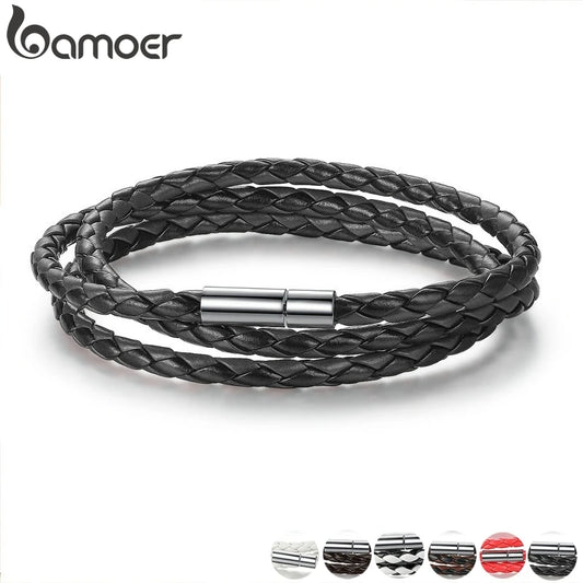 BAMOER 6-farbige Großhandelsarmbänder mit langer Kette, verstellbare Magnetschnalle, Unisex, PU-Lederarmbänder für Damen und Herren, Modeschmuck