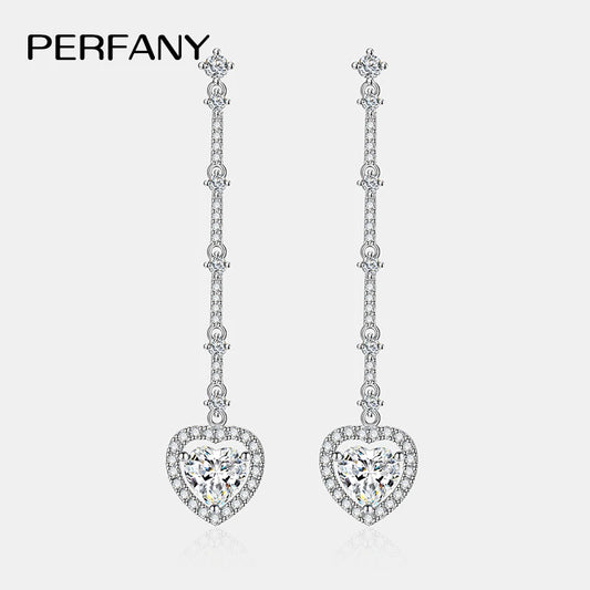 PERFANNY 1CT Moissanite Tropfen Ohrring Frauen S925 Reinem Silber Herz Labor Diamant Lange Ohrringe Mode Luxus Partei Schmuck