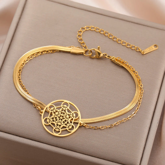 Skyrim Erzengel Siegel Metatron Anhänger Armband Edelstahl Männlich Weiblich Buddhistischer Hindu Talisman Heilige Geometrie Schmuck Geschenk