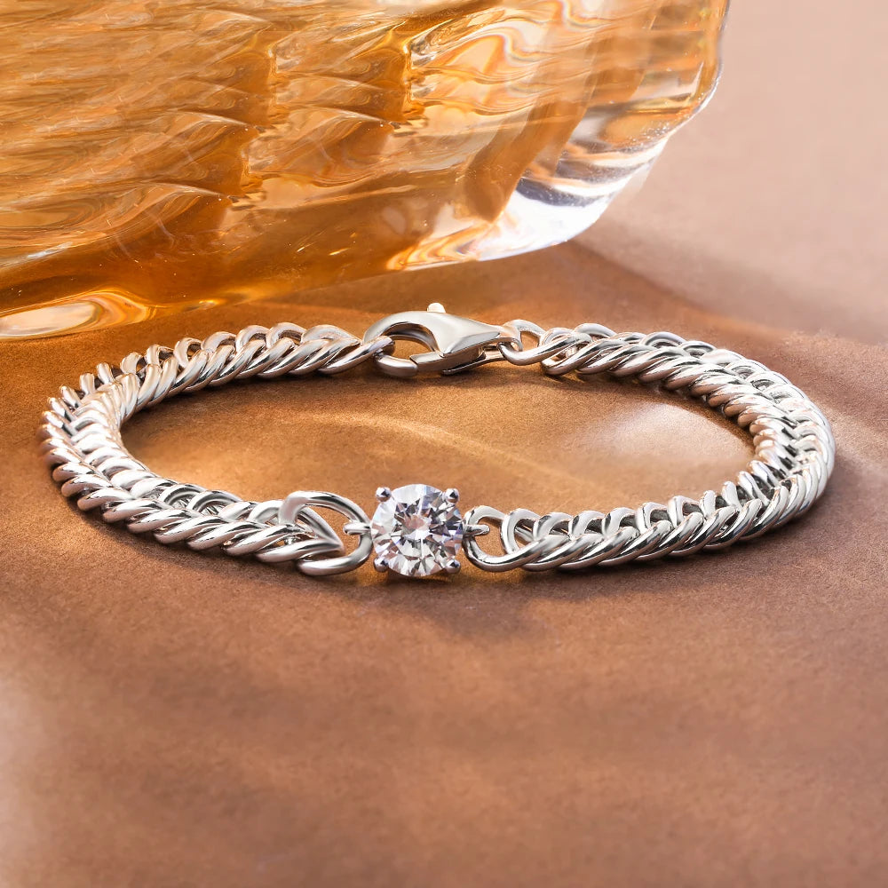 Kubanisches Kettenarmband mit 1 Karat Moissanit-Diamantarmbändern für Damen, 925er Sterlingsilber, vergoldet, 18 Karat Weißgold, edler Schmuck