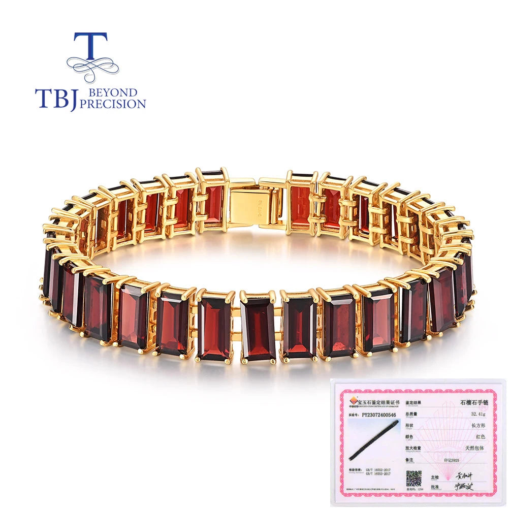 Großes breites Armband aus 925er-Sterlingsilber, natürlicher roter Granat-Edelstein, edler Schmuck für Frauen, Mutter, kostbares Geschenk