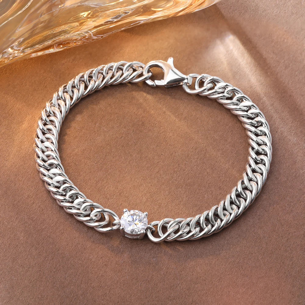 Kubanisches Kettenarmband mit 1 Karat Moissanit-Diamantarmbändern für Damen, 925er Sterlingsilber, vergoldet, 18 Karat Weißgold, edler Schmuck