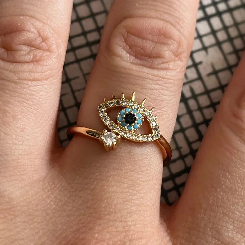 Lucky Türkische blaue Ringe mit bösem Blick für Frauen, offener verstellbarer Edelstahlring, Trend-Paar-Hochzeitsschmuck