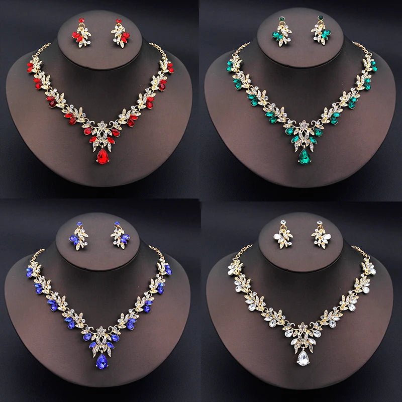 Elegante Mode-Halsketten-Sets für Frauen, baumelnde Ohrringe, Prinzessinnen-Kragen, zweiteiliges Set, Brautschmuck, Braut- und Hochzeitsaccessoires