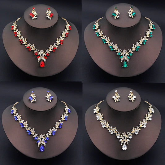 Elegante Mode-Halsketten-Sets für Frauen, baumelnde Ohrringe, Prinzessinnen-Kragen, zweiteiliges Set, Brautschmuck, Braut- und Hochzeitsaccessoires