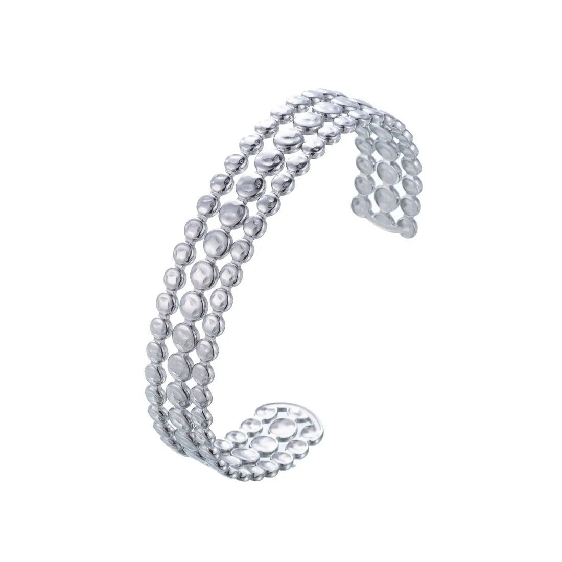 CARLIDANA Minimalistisches, hochwertiges neues Design, PVD-Silberfarbe, Edelstahl, modische Manschette, hohle Armreifen, Armband für Frauen