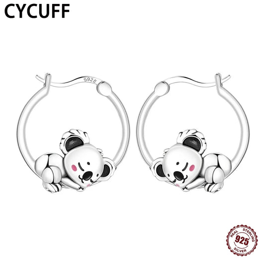 CYCUFF 2025 Neue 925 Sterling Silber Nette Koala Creolen frauen Ohrringe Dekoration Geburtstag Party DIY Trendy Schmuck Geschenke