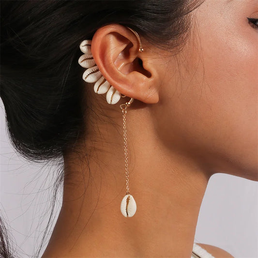 Aihua Neue Mode Gold Farbe Conch Shell Clip Ohrringe Für Frauen Einfache Gefälschte Knorpel Lange Quaste Ohr Manschette Schmuck Geschenke