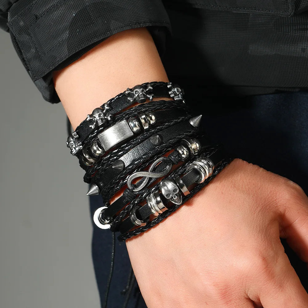 Mode Armband Viking Armband für Männer Hand Armbänder gewebt Schädel Hand Schmuck verstellbare Leder Set Viking Mann Armband