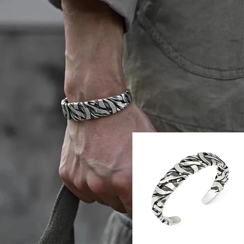 Silberfarbenes Feder-Manschettenarmband für Männer und Frauen, Vintage-verstellbares Armband, Armreif, Modeschmuck