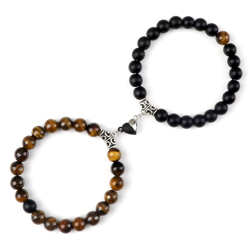Heißer Paar Yin Yang Armband Set Männer 8mm Naturstein Herz form Magnet Liebe Armband für Frauen Freundschaft Mode schmuck Geschenk