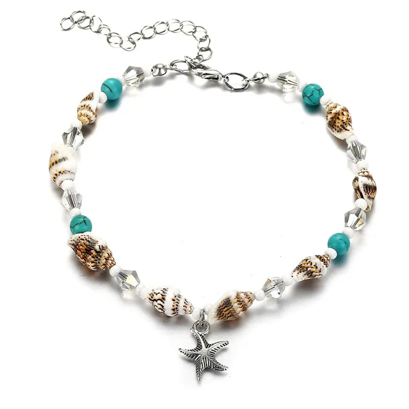 Modyle Vintage Silber Farbe Perlen Seestern Fußkettchen Für Frauen Handgemachte Perlen Knöchel Armband Sommer Strand Fuß Schmuck