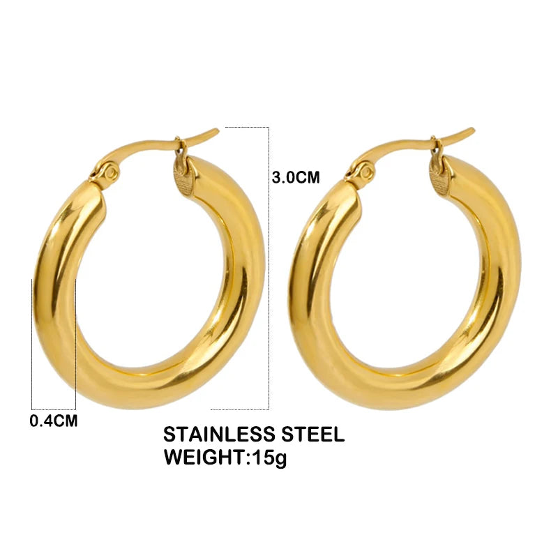 Klassische Mode Glatte Runde Creolen Für Frauen Edelstahl 5mm Dicke Ohr Schnalle Huggie Ohrringe Kreis Vintage-Schmuck