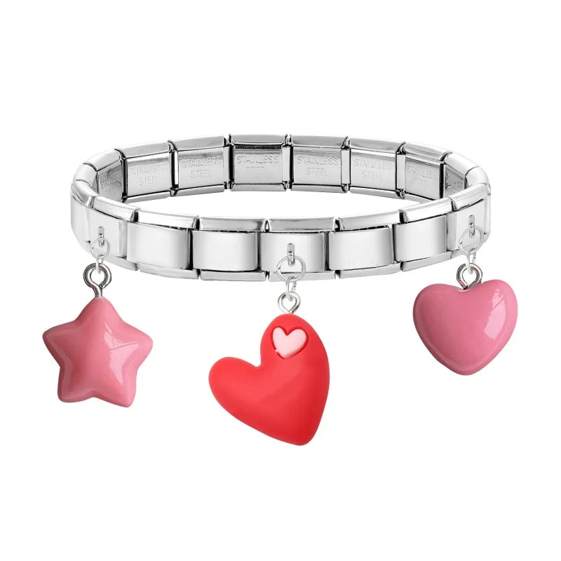 Lila Rosa Blau Schleife Knoten Herz Muschel Muschel Anhänger Italienischer Charm Link Fit 9MM Armband Edelstahl Männer Frauen DIY Herstellung