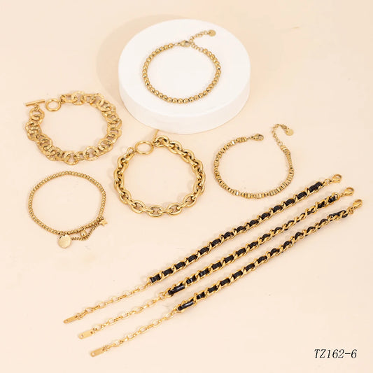 Car lidana Chic 18 Karat vergoldete Büroklammer kubanische Kette Armband Titan Edelstahl Leder Glieder ketten Armbänder Schmuck