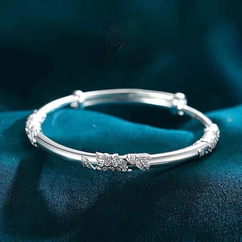 ALIZERO Armreif aus 925er-Sterlingsilber mit vollgeblasenen Blumen für Damen, zarte, offene, verstellbare Armbänder, Modeschmuck