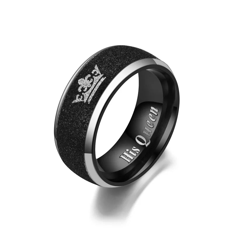 Schwarz Matt Edelstahl Paar Ringe Königin Männer und Frauen Ringe Mode Romantische Paar Ringe Schmuck Großhandel
