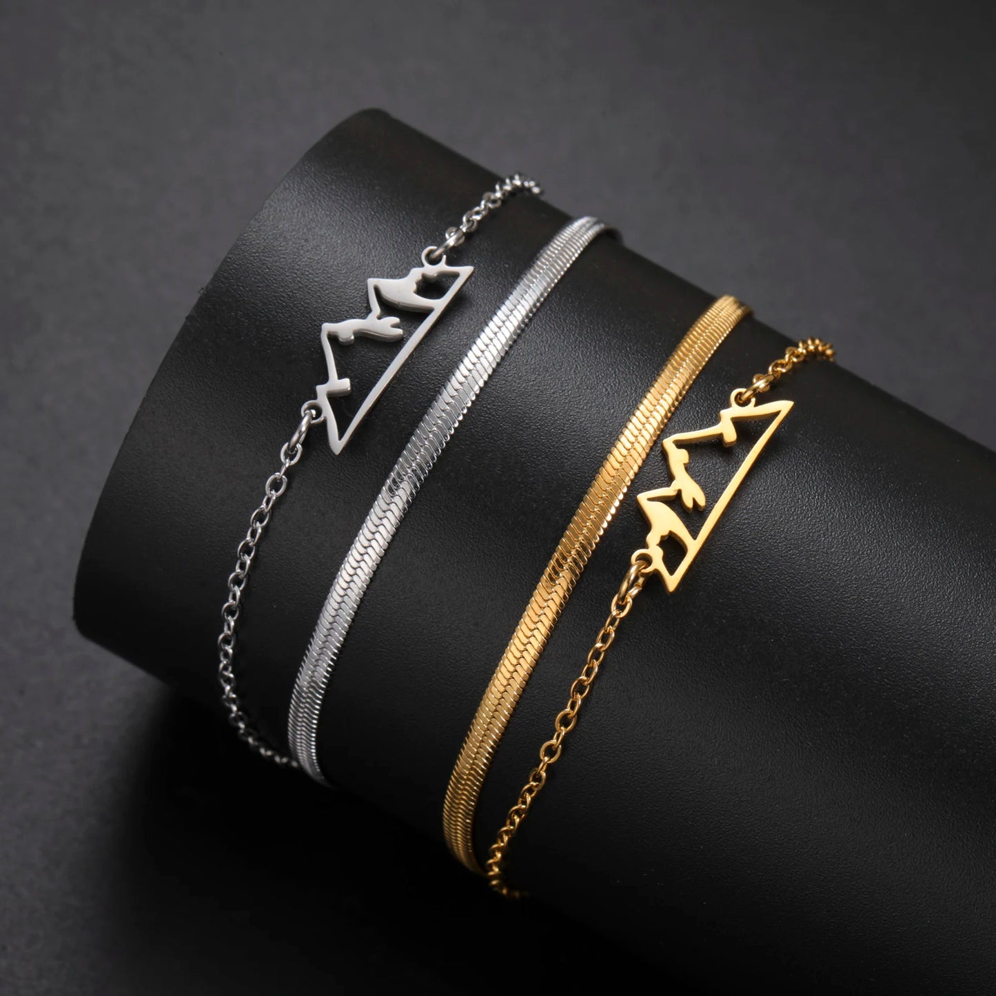 Lucktune Mountain Charms Edelstahl Armband Schmuck Für Frau Mode Doppel Kette frauen Hand Armbänder Geburtstag Geschenk