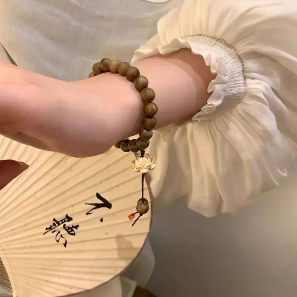 Mode Lotus Sandelholz Armreif Holz Perlen Strang Armbänder Grün Natürliche Sandelholz Armband Elastische Handgewebte Schmuck Geschenke