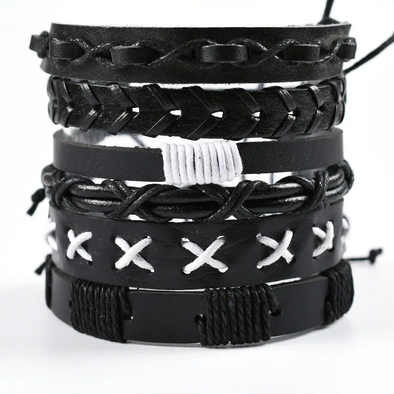 Mode Armband Viking Armband für Männer Hand Armbänder gewebt Schädel Hand Schmuck verstellbare Leder Set Viking Mann Armband