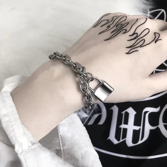 Punk Edelstahl Schloss Anhänger Armband Armband Chunky Link Kette Gothic Schloss Armreifen für Frauen Männer Mode Schmuck S485
