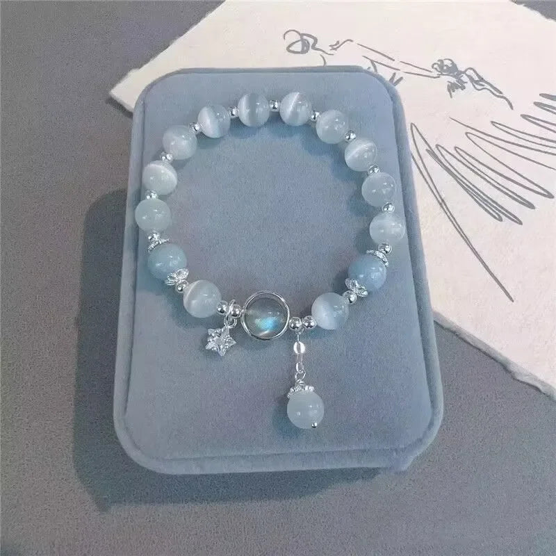 Bowknot Anhänger Nachahmung Katzenauge Steine Kristall Perlen Armbänder Für Frauen Weibliche Exquisite Mode Schmuck Zubehör Geschenke