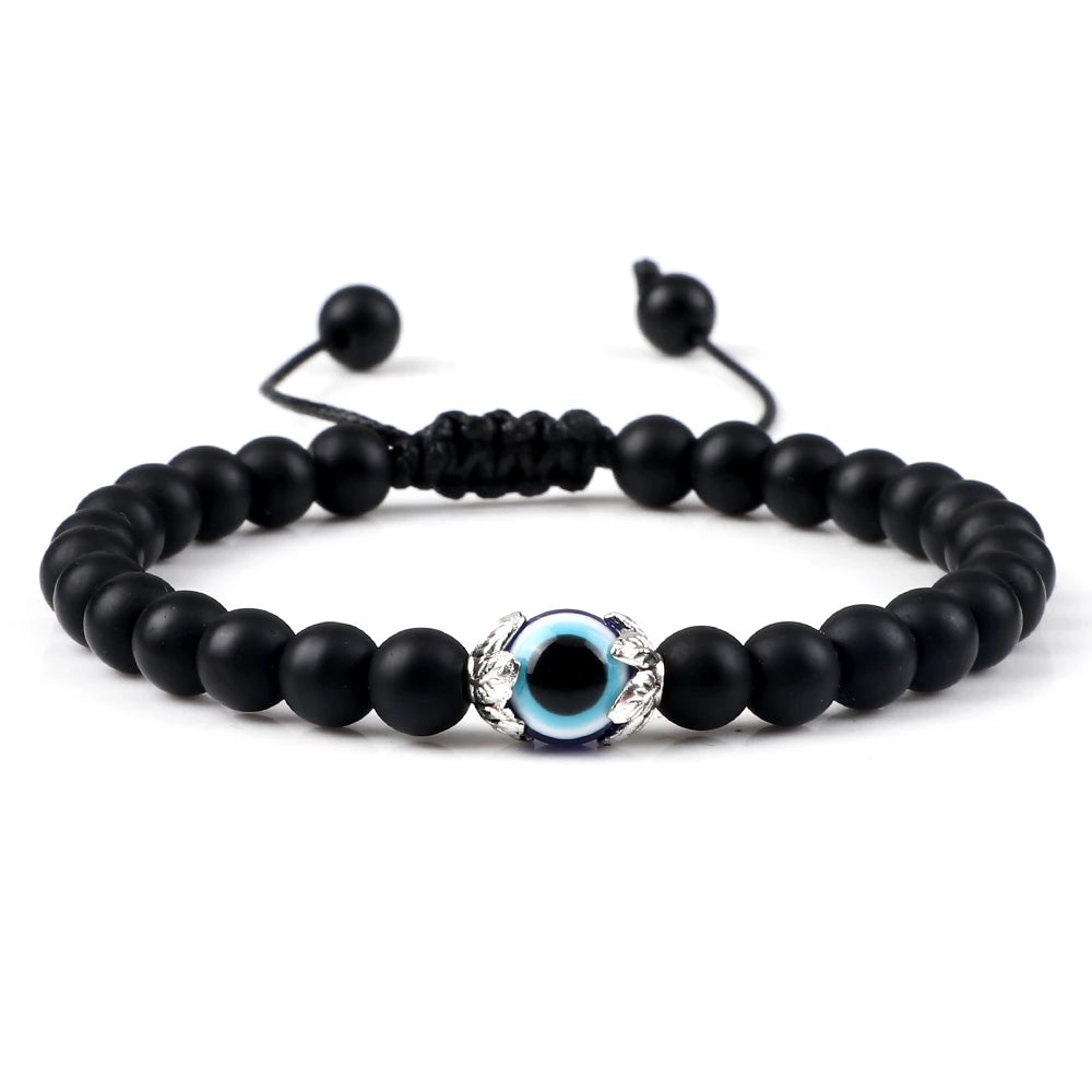 Mode Trendy Männer Türkische Bösen blick Armbänder 6mm Natürliche Tigerauge Vulkangestein Armbänder Frauen Geflochtene Amulett Schmuck Geschenke