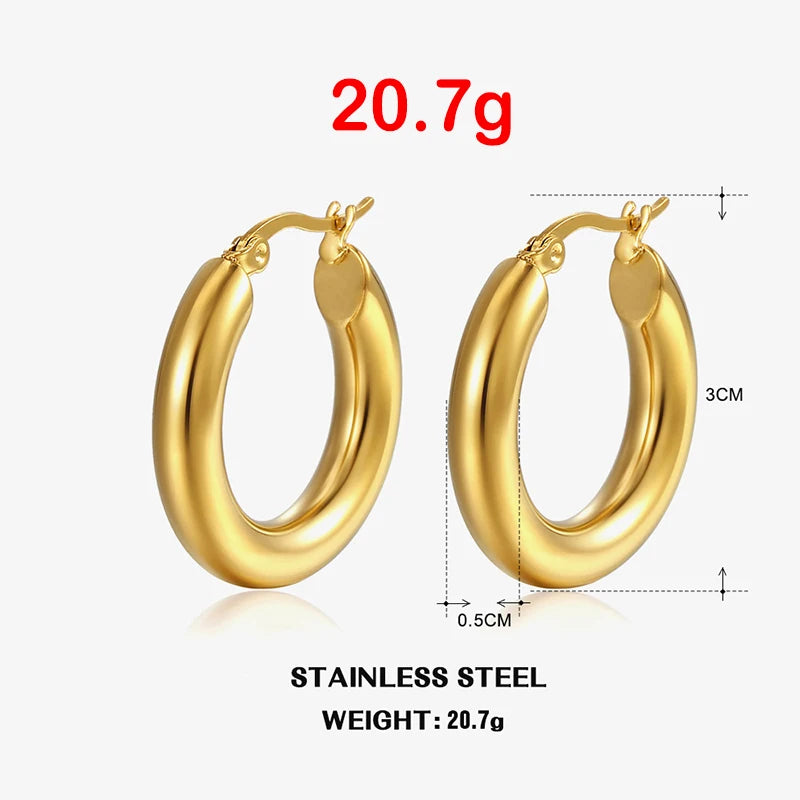 Klassische Mode Glatte Runde Creolen Für Frauen Edelstahl 5mm Dicke Ohr Schnalle Huggie Ohrringe Kreis Vintage-Schmuck