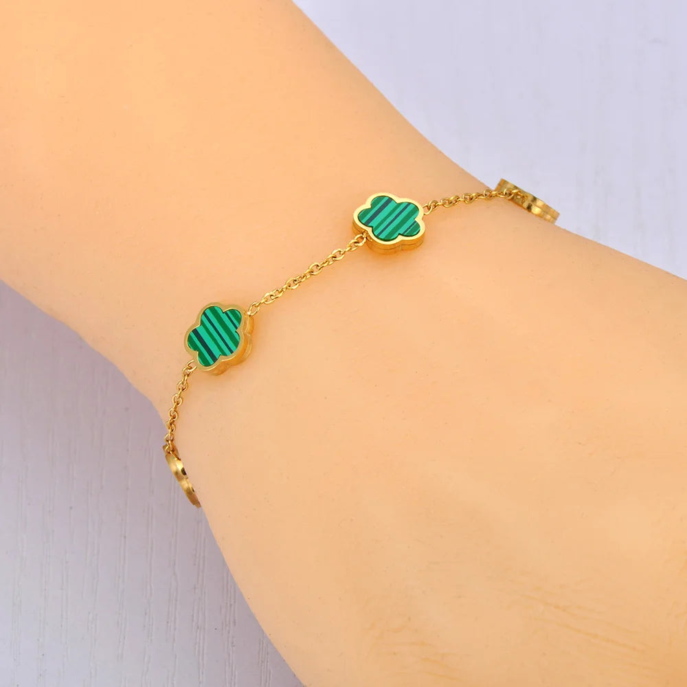 Mode Edelstahl Weiß Schwarz Grün Shell Blume Charme Armbänder Für Frauen Echt Vergoldet Kette Schmuck B23071