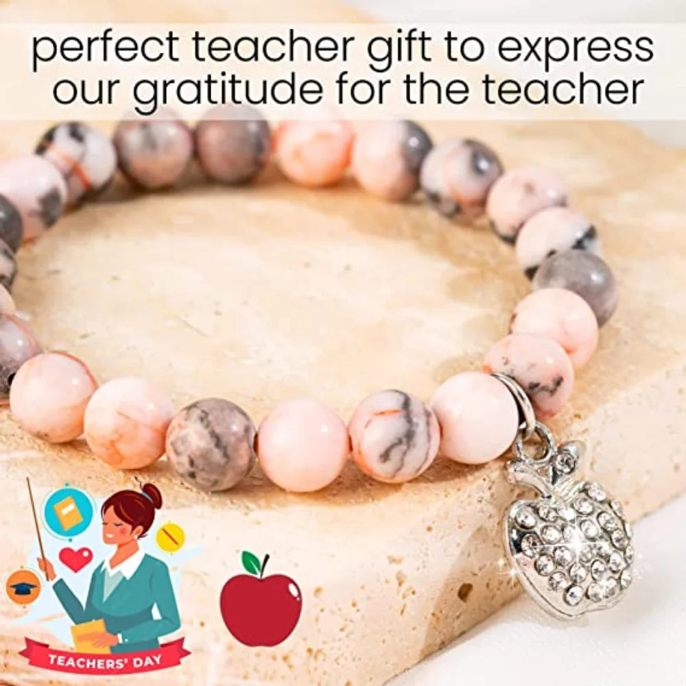 Mode Naturstein rosa Perlen Armband für Frauen Sonnenstein Perlen Armband Schmuck handgemachte sinnvolle Geschenke für Lehrer