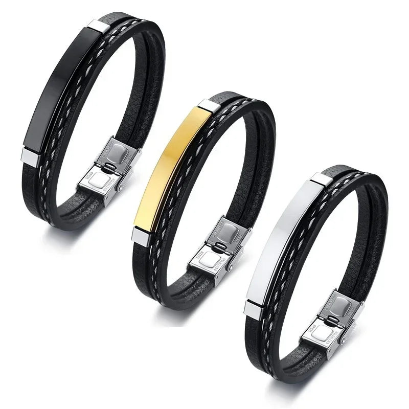 Delysia King 2021 Trendiges Herren-Armband aus Lederbekleidung, Webart, Freizeit, Farbkontrast, Edelstahl-Armreif