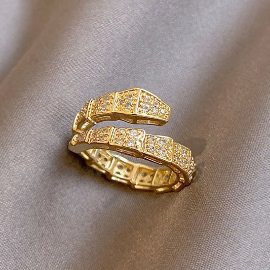 Trendy Schlange Knochen Form Offene Ringe Für Frauen Gold Silber Farbe Kristall Kupfer Ring Weiblichen Koreanischen Täglichen Verschleiß Schmuck Geschenk