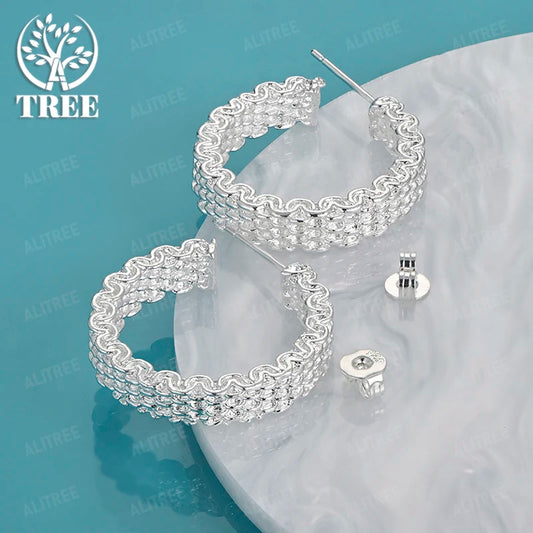 Halbkreis-Mesh-Ohrringe aus 925er-Sterlingsilber, Ohrstecker für Damen, Hochzeit, Party, Valentinstag, Geschenk, Accessoires, wunderschöner Schmuck