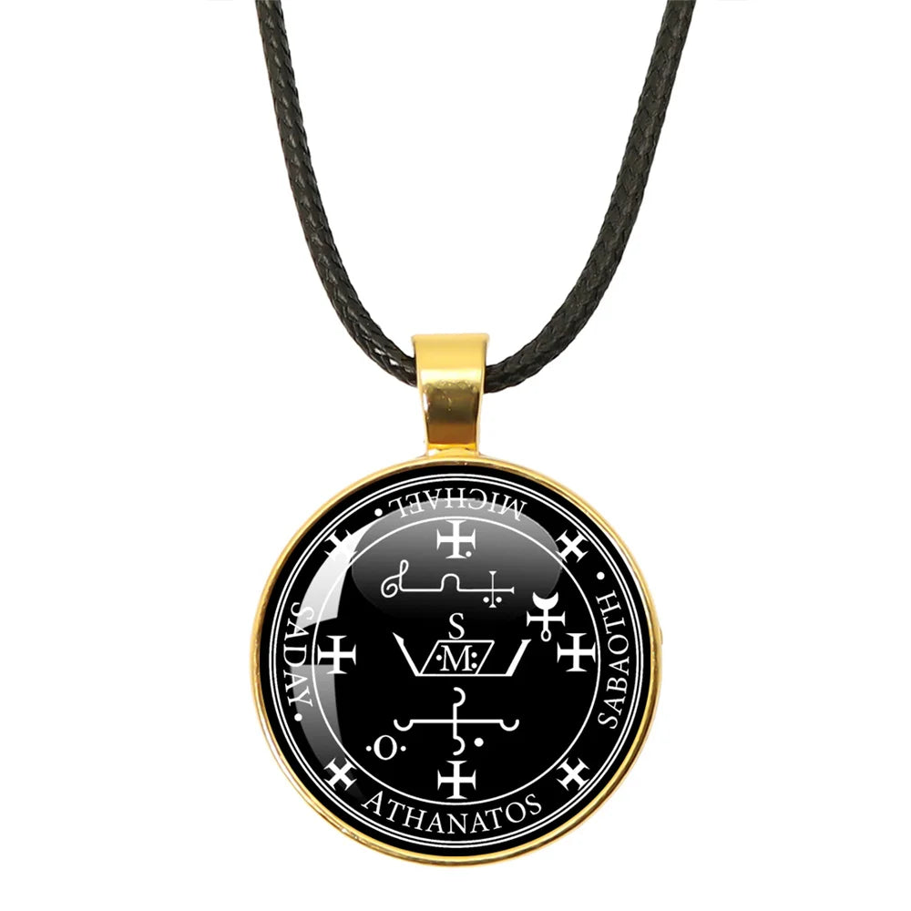 Siegel der sieben Erzengel Medaille Leder Seil Halskette Michael Raziel Uriel Gabriel Anhänger Rune Halskette Schutz Amulett Geschenke
