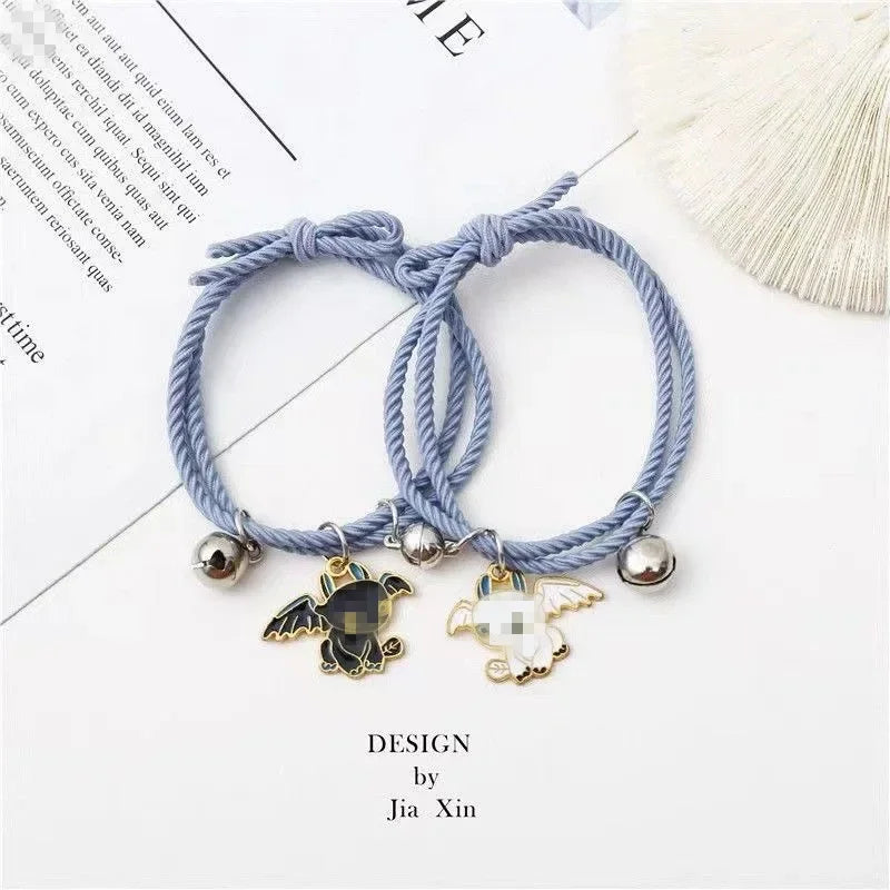 Schwarz-weiße zahnlose Paar-Armbänder, Damen-Geburtstagsgeschenk, kleine Lederhülle, Glockenarmband, Kopfseil für Männer und Frauen