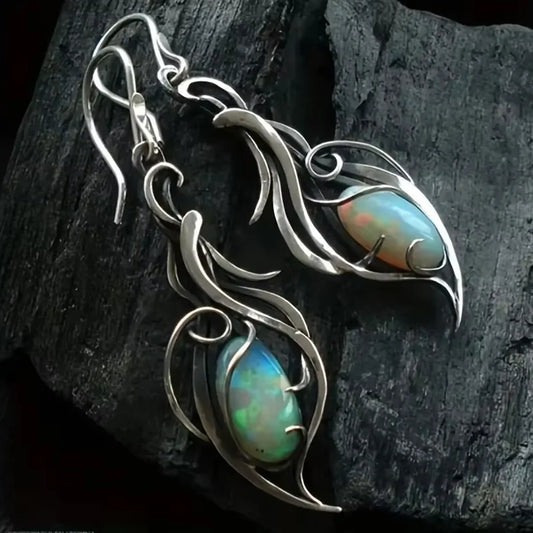 1 Paar silberfarbene Ohrringe mit böhmischem Opal-Anhänger, eleganter Schmuck, geeignet für Festivals und besondere Anlässe