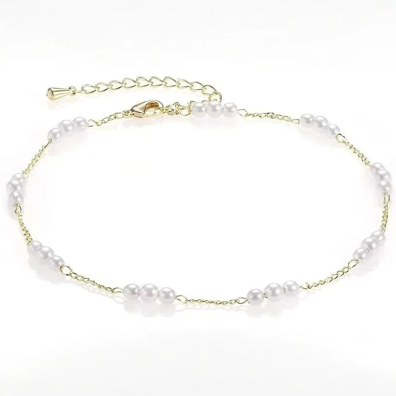 Gold-/Silber-Knöchelarmbänder für Damen, 14 Karat vergoldete kleine Perlen, ayered Fußkettchen, Sommer-Fußschmuck