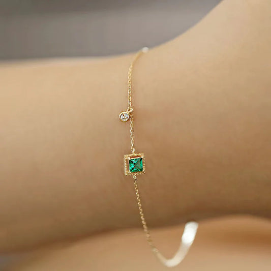 Neues quadratisches Armband aus 925er-Sterlingsilber, Temperament, grüner Zirkon, glänzendes Damenarmband, Geburtstagsgeschenk, exquisite Accessoires