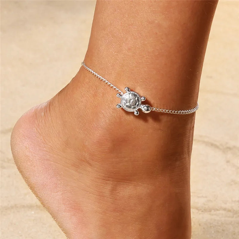 Modyle 2024 Neue Böhmen Handschellen Fußkettchen Multilayer Silber Farbe Fuß Kette Fashion Ankle Armband Für Frauen Strand Schmuck