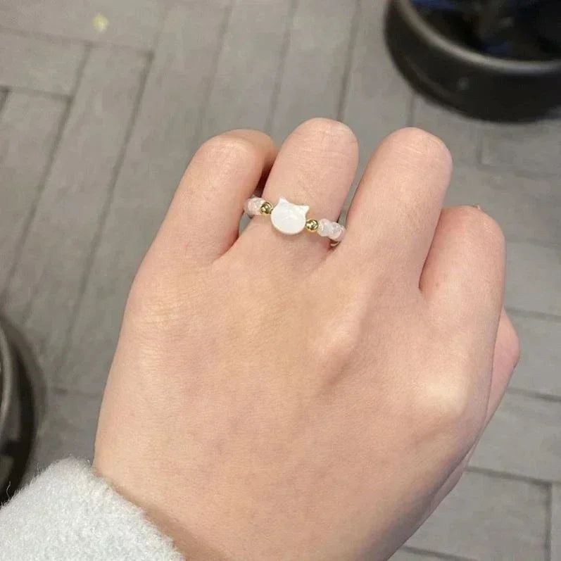 2 stücke natürliche Mondstein Obsidian Ringe Perlen minimalist ischen Zappel ring niedlichen schwarzen weißen Katzen ring Frauen Männer Party Zubehör Schmuck