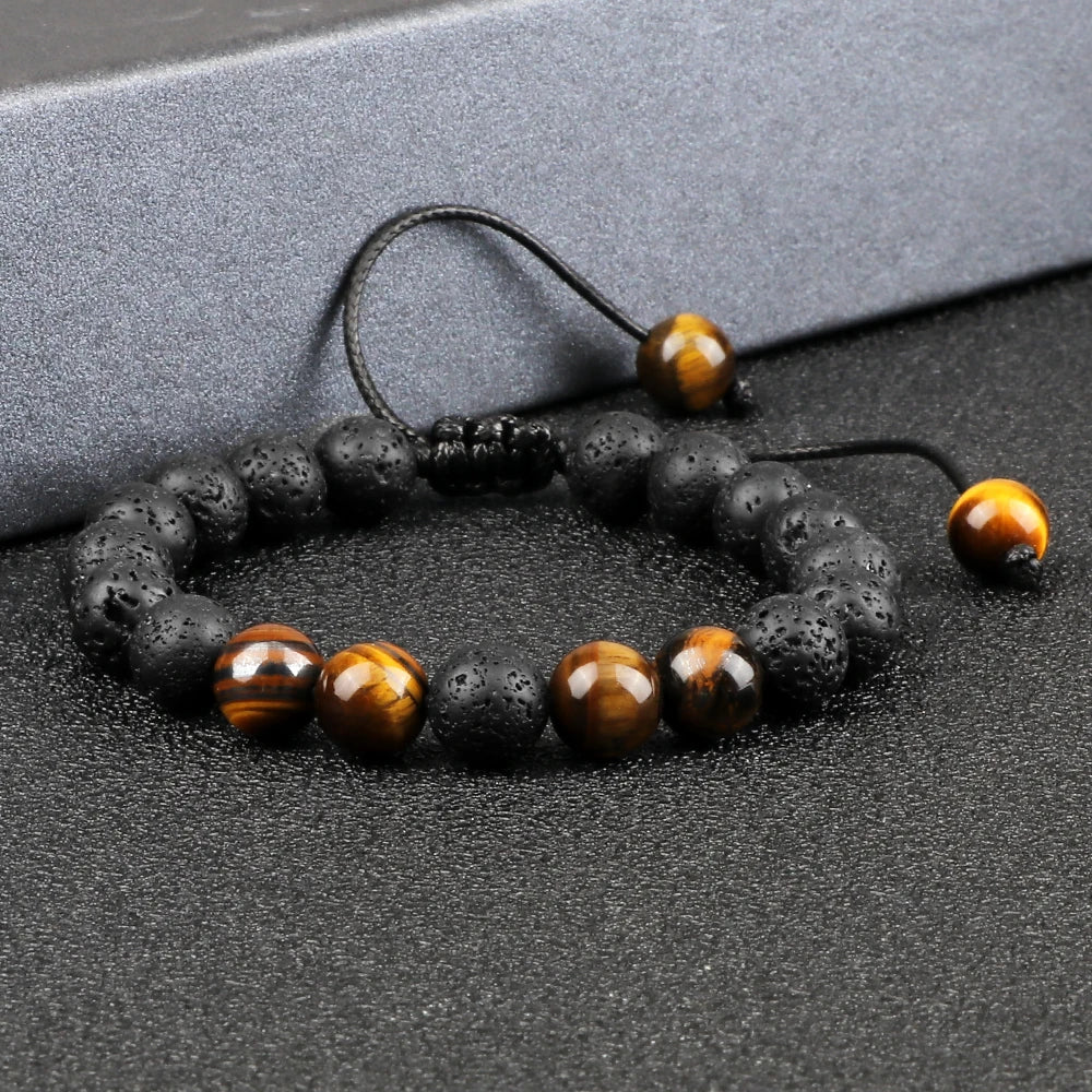 Schwarz Lava Onyx Naturstein Geflochtenes Armband Armreif Für Männer Frauen Heilung Balance Tigerauge Buddha Armband Charme Yoga Schmuck