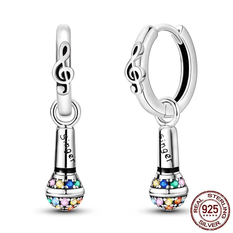 Leuchtende Muschel-Ohrringe für Damen, Original-Ohrringe aus 925er-Sterlingsilber, Pavé-CZ-Stern, Mond, Creolen, Verlobung, Hochzeit, Schmuck