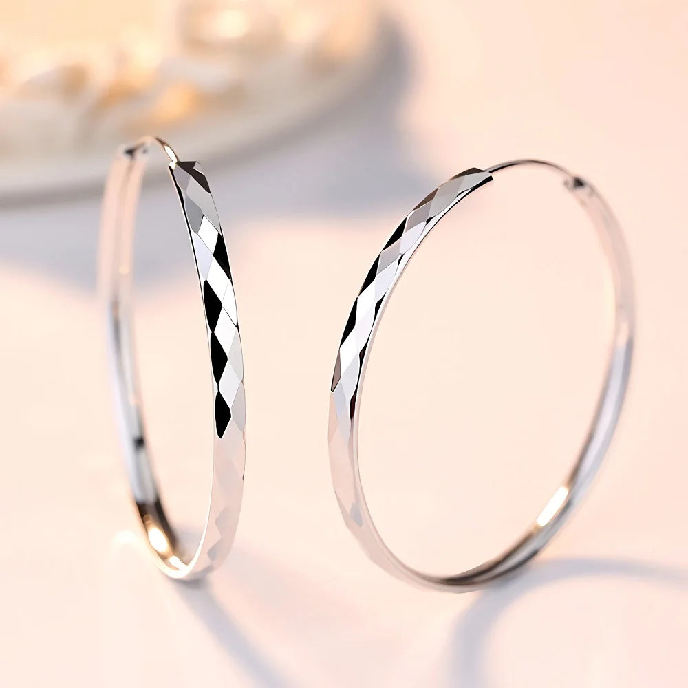 Feine 925 Sterling Silber Luxus 5 cm große Kreis Creolen für Frauen Charms Original Designer Party Hochzeit Schmuck Geschenke