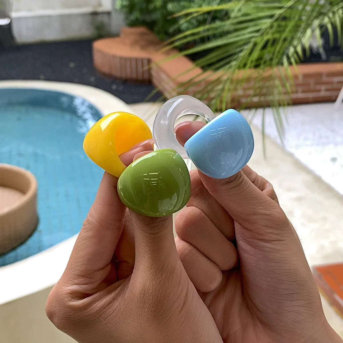 Persönlichkeit Candy Farbe Große Ringe Acryl Geometrische Chunky Ring Mode Frauen Charme Bunte Regenbogen Harz Knuckle Finger Ringe