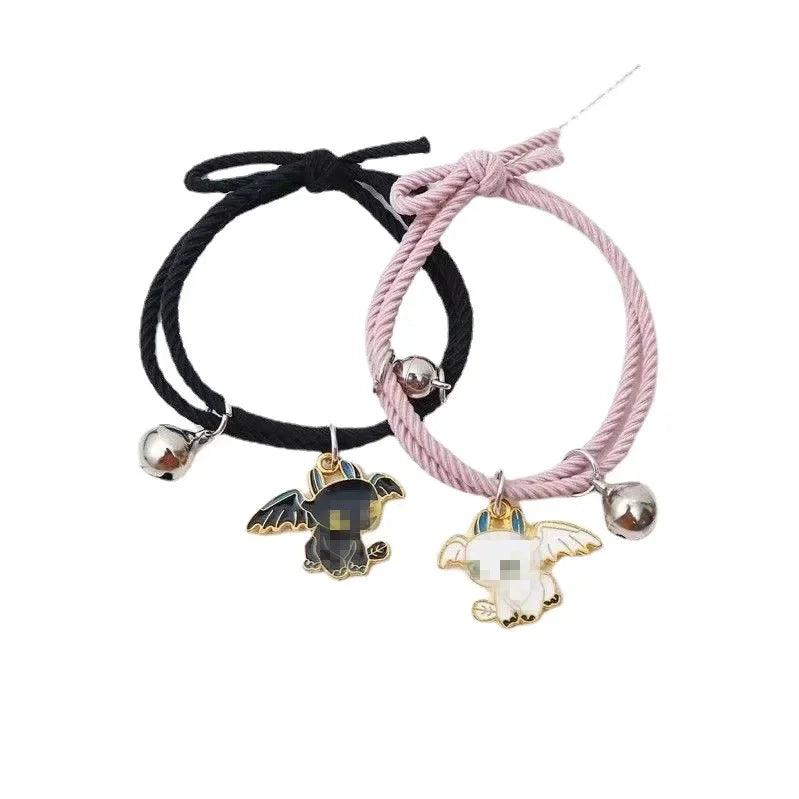 Schwarz-weiße zahnlose Paar-Armbänder, Damen-Geburtstagsgeschenk, kleine Lederhülle, Glockenarmband, Kopfseil für Männer und Frauen