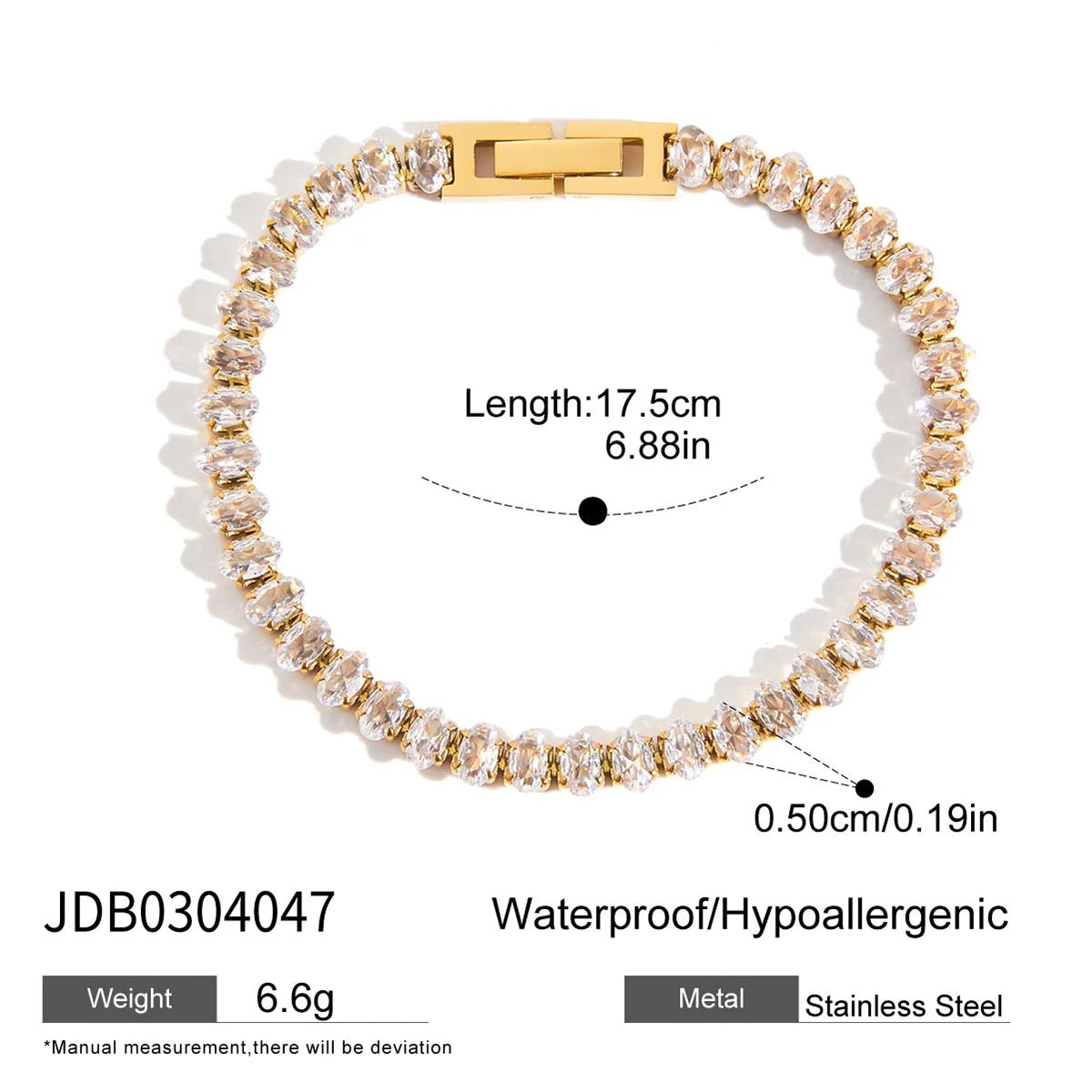 Zora Damen-Modetrend, 18 Karat vergoldetes Edelstahl-Zirkon-Tenniskettenarmband, geeignet für den täglichen Party-Urlaub usw.