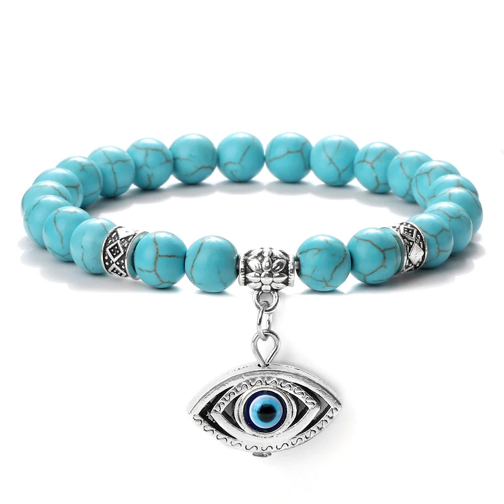 Natürliche blaue Türkis Stein Perlen Armbänder für Frauen türkische böse Blick Energie Perlen Armbänder türkischen Mann Schmuck Freund Geschenke