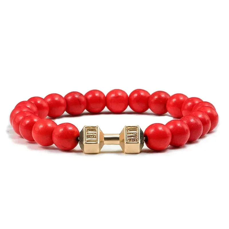 Lava Armband Schwarz Vulkanstein schwarz Matte Hantel Perlen Armbänder Für Frauen Männer Fitness Langhantel Schmuck Herren Armbänder