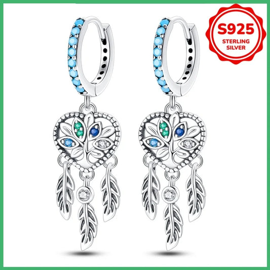 Original herzförmiger Traumfänger aus 925er Sterlingsilber mit ausgehöhlten modischen Damenohrringen, Geburtstagsschmuck